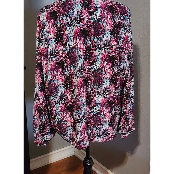 Attention Womens Blouse XL Multicolor Abstract Print Long Sleeve Top indie Y2K - Picture 3 of 7